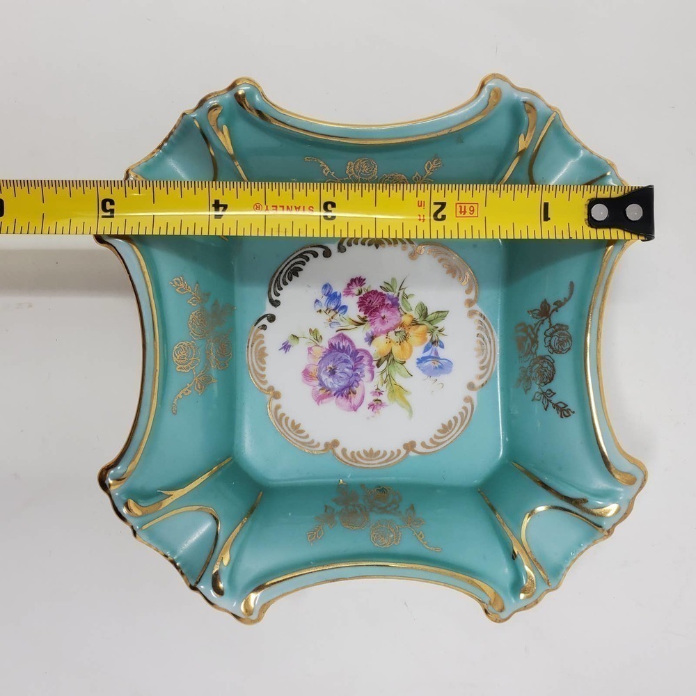 Victorian Turquoise Ashtray Floral and Gold Trim Porcelain Made in Germany - Picture 6 of 9
